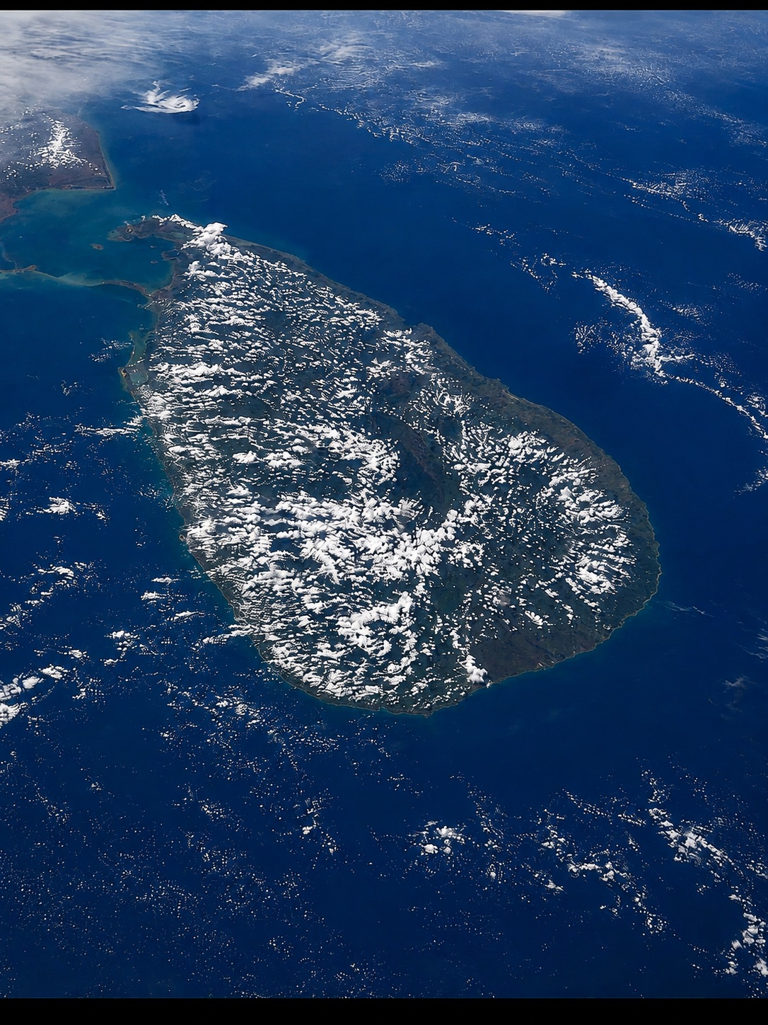 Aerial view of Sri Lanka surrounded by the Indian Ocean