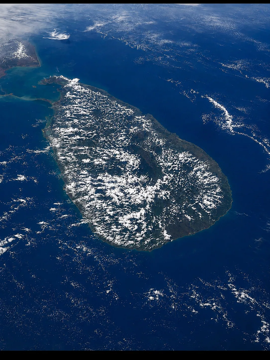 Aerial view of Sri Lanka surrounded by the Indian Ocean