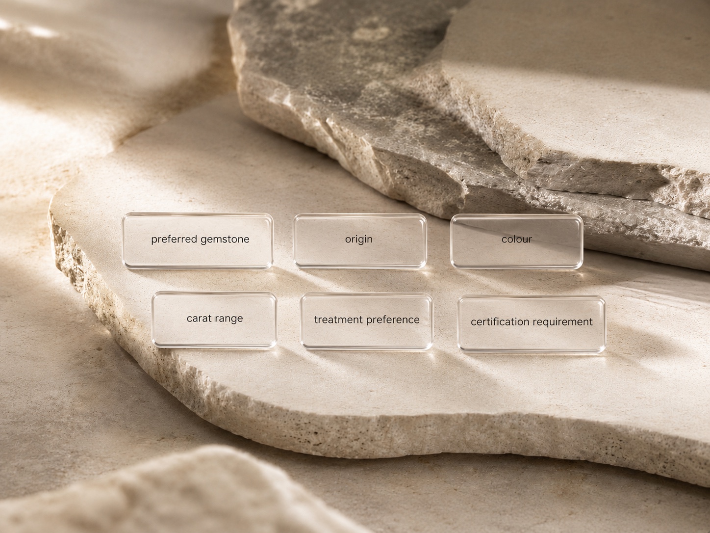 Private sourcing preferences displayed on sculpted natural stone